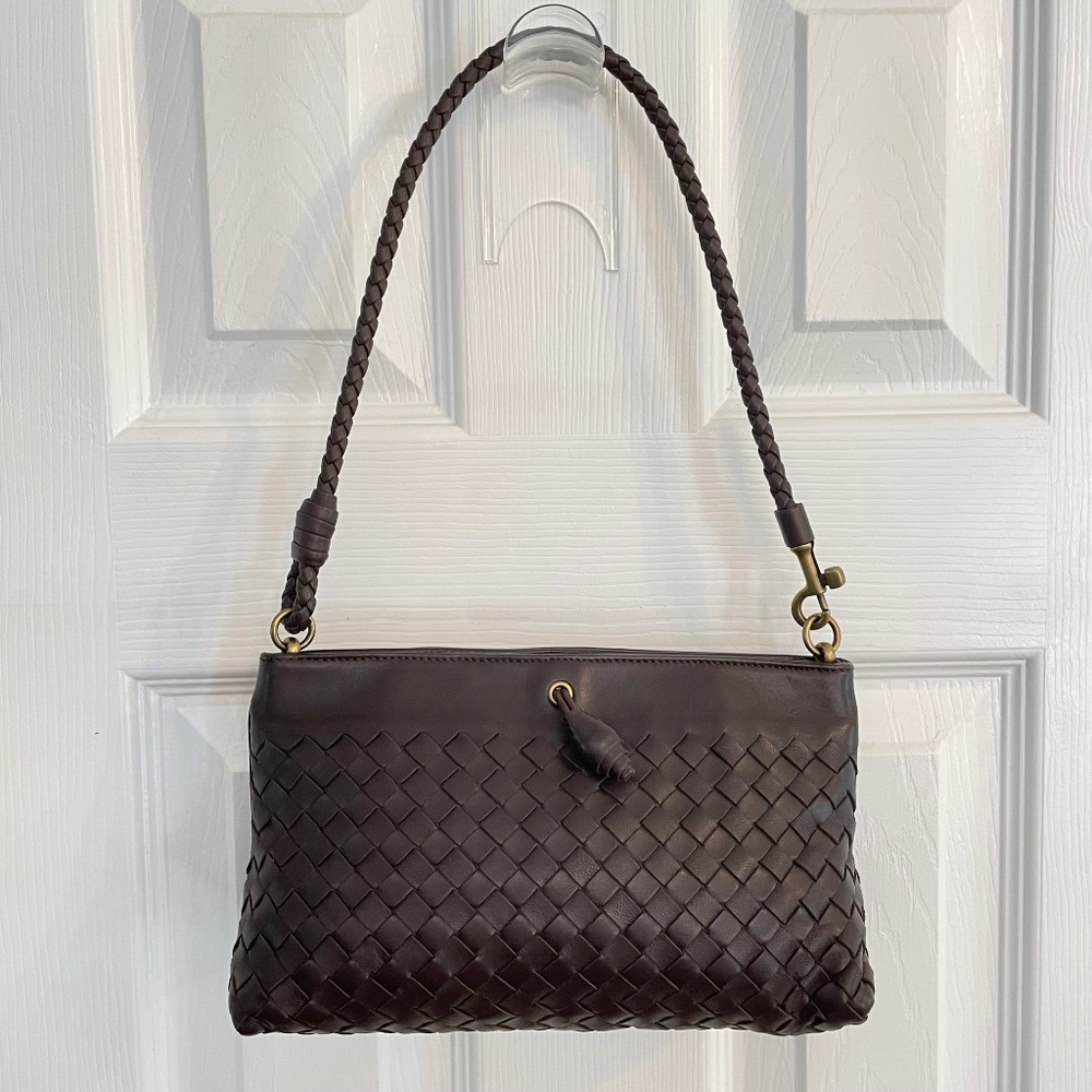 Bottega Veneta Intrecciato Dark Brown Shoulder Bag Leather